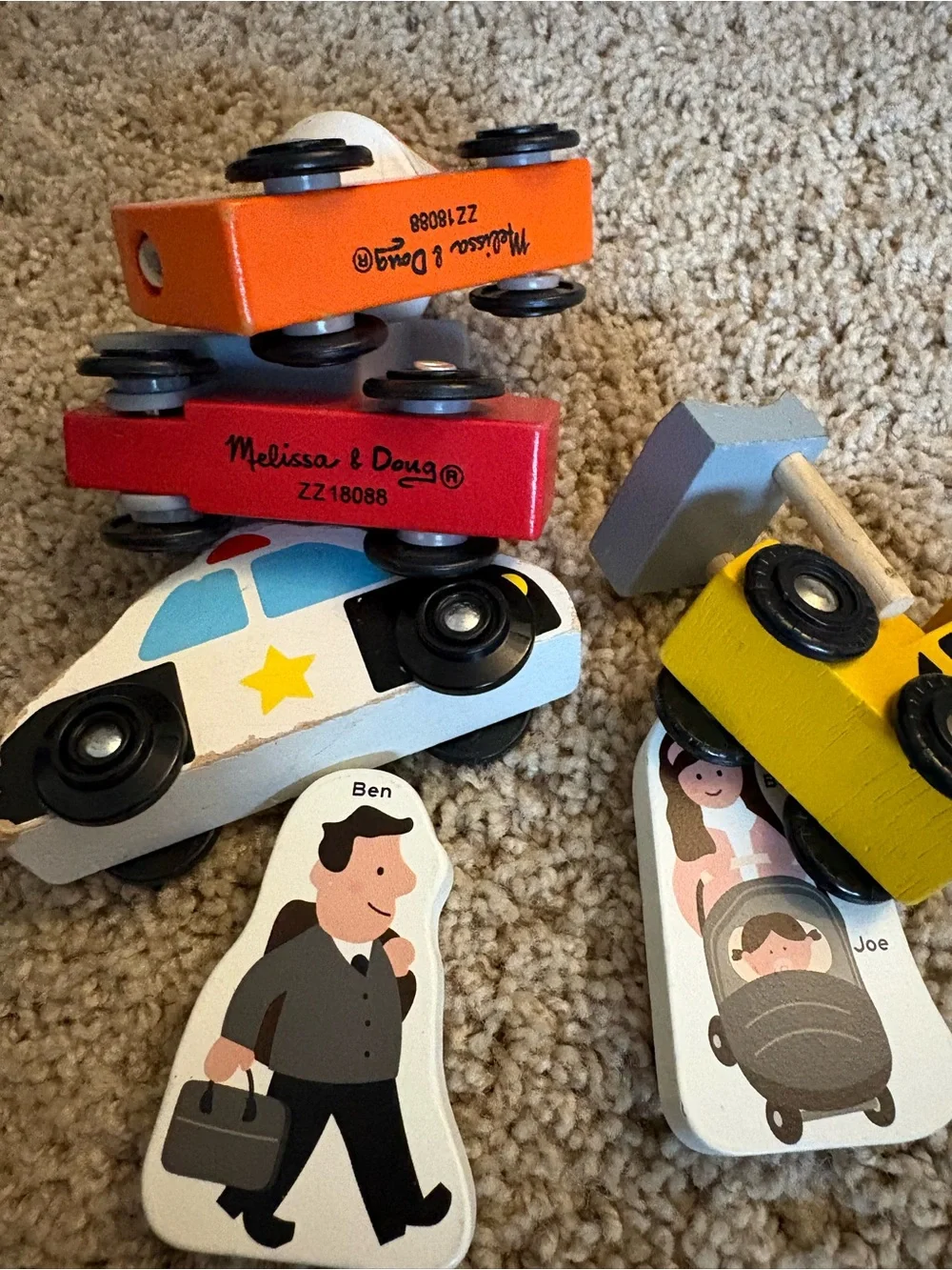 Melissa & Doug Wooden Vehicles and Family Figures - Multi Color Kids Toy Set